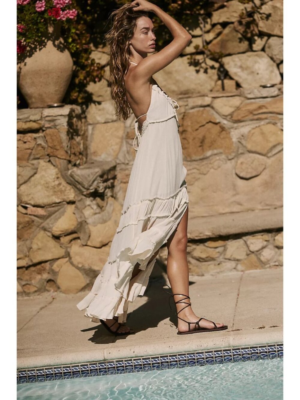 FREE PEOPLE Burst Of Bliss Halter Maxi Dress Cream Women’s Size Medium Boho Chic - Picture 10 of 15